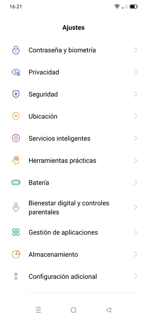 Desplácese y seleccione Seguridad