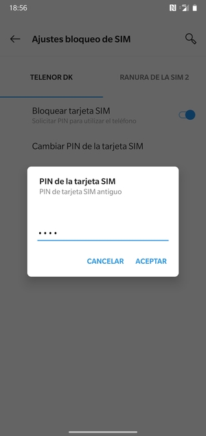 Introduzca su PIN de tarjeta SIM antiguo y seleccione ACEPTAR