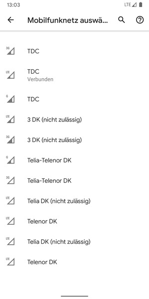 Wählen Sie einen Netzbetreiber von der Liste