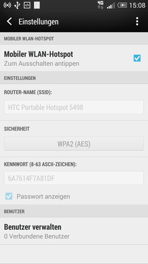 Ihr Handy ist jetzt für die Verwendung als Modem eingerichtet