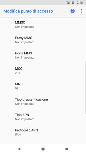 Scorri verso il basso e inserisci le informazioni di internet