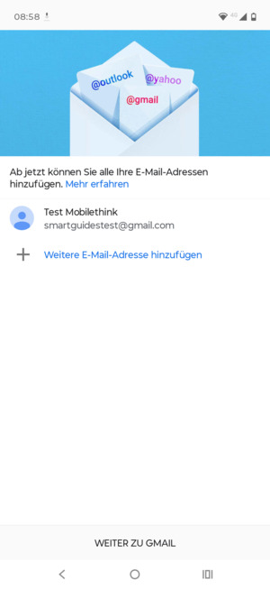 Wählen Sie WEITER ZU GMAIL