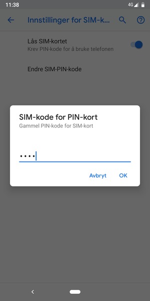 Skriv inn Gammel PIN-kode for SIM-kort og velg OK