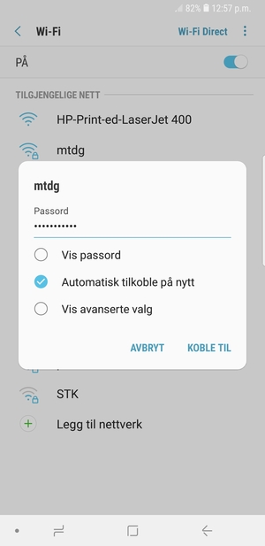 Skriv inn Wi-Fi-passord og velg KOBLE TIL