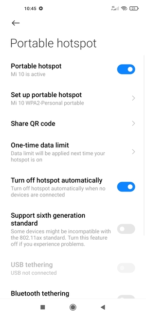 Your phone is now set up for use as a modem