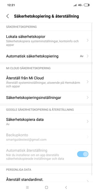 Välj Säkerhetskopiera data