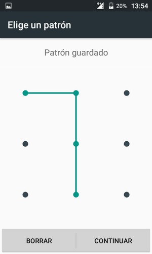 Dibuje un patrón de desbloqueo y seleccione CONTINUAR
