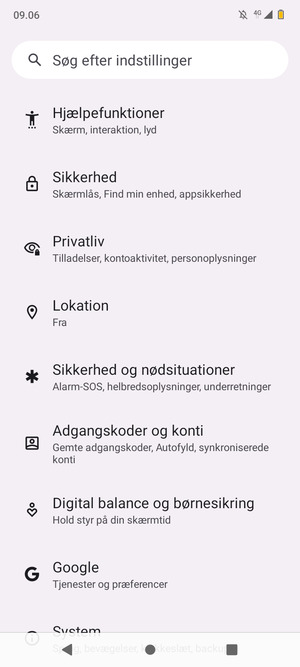 Scroll til og vælg Sikkerhed
