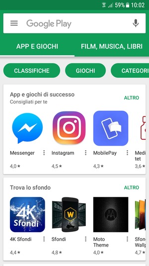 Seleziona la barra di ricerca
