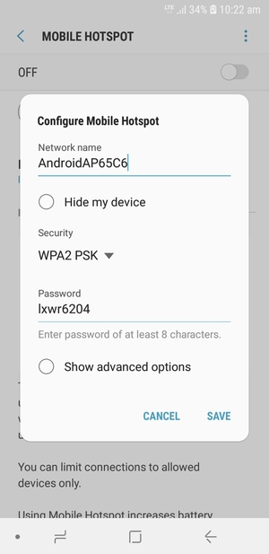 Enter a password of at least 8 characters and select SAVE