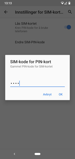 Skriv inn en Gammel PIN-kode for SIM-kort og velg OK