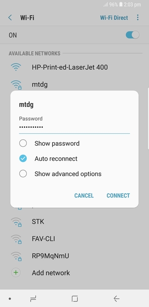 Enter the Wi-Fi password and select CONNECT