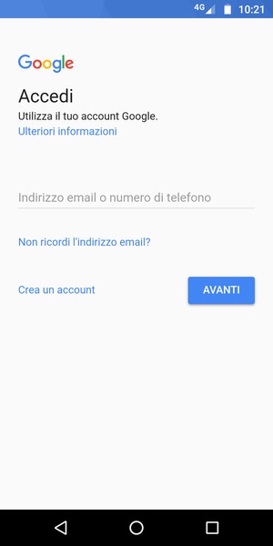 Inserisci il tuo indirizzo Gmail e seleziona AVANTI