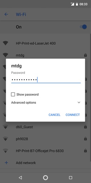 Enter the Wi-Fi password and select CONNECT