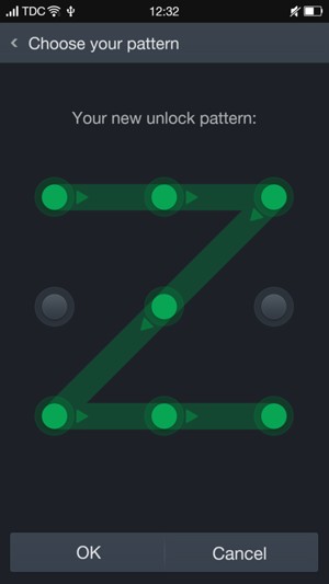 Draw the unlock pattern again and select OK