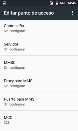 Desplácese hacia abajo e introduzca la información MMS