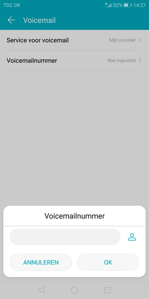 Voer het Voicemailnummer in en selecteer OK