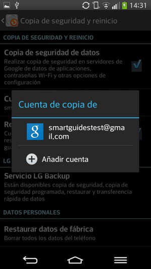 Seleccione su cuenta de copia de seguridad