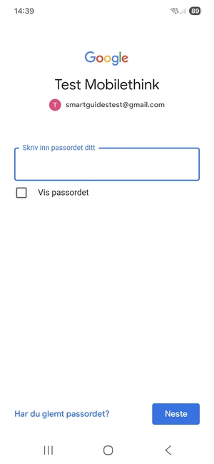 Skriv inn Gmail passord og velg Neste