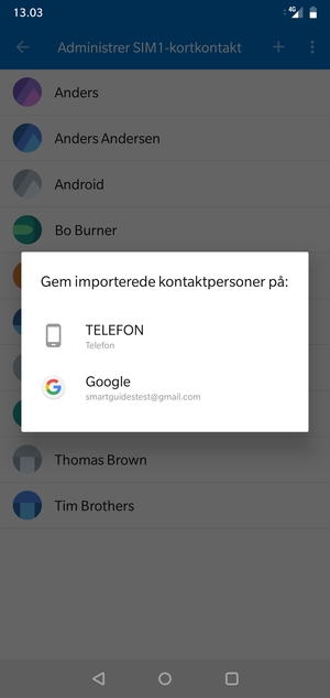 Vælg din Google konto