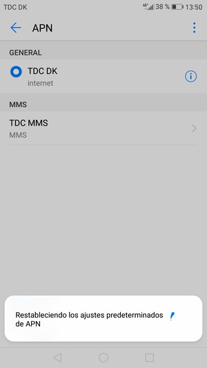 El teléfono se reiniciará con la configuración predeterminada de Internet y MMS
