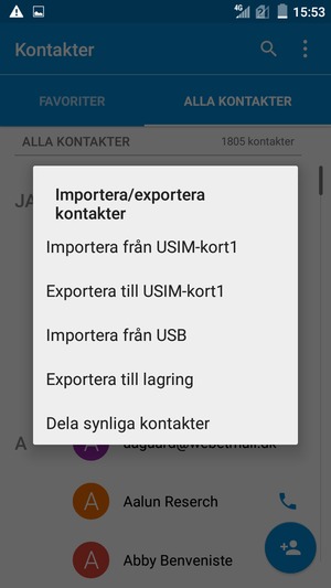 Välj Importera från USIM-kort