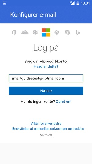 Indtast din e-mailadresse og vælg Næste