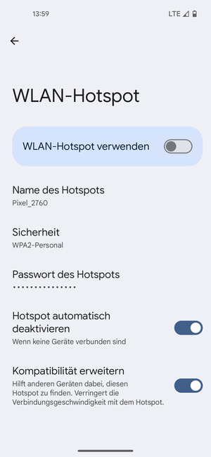 Wählen Sie Passwort des Hotspots