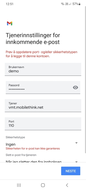 Velg NESTE