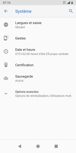 Sélectionnez Options avancées