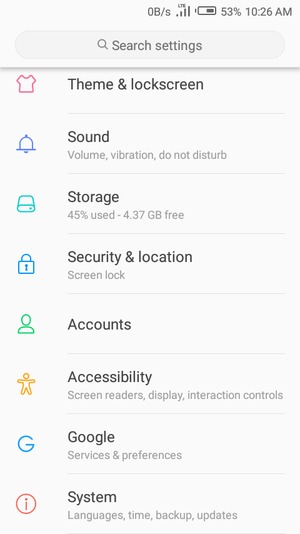 Scroll to and select Security & location