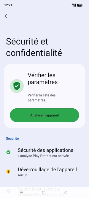 Pour activer votre écran de verrouillage, allez dans le menu Sécurité et confidentialité et sélectionnez Déverrouillage de l'appareil