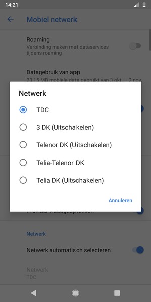 Selecteer een netwerkoperator uit de lijst
