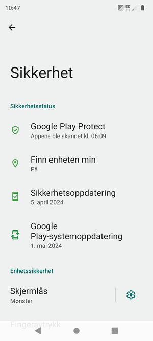 Telefonen din er nå sikret med en skjermlås