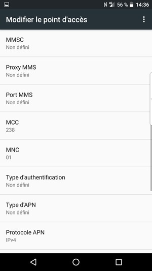 Faites défiler vers le bas et saisissez les informations Internet