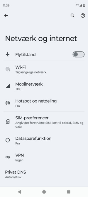 Vælg Mobilnetværk