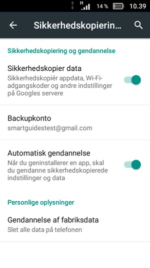 Aktiver Sikkerhedskopier data og vælg Backupkonto
