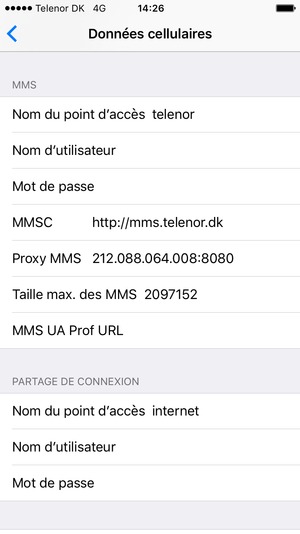 Saisissez les informations MMS