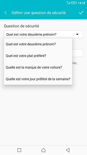 Sélectionnez une question de sécurité