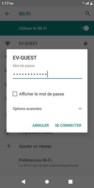 Saisissez le mot de passe du Wi-Fi et sélectionnez SE CONNECTER