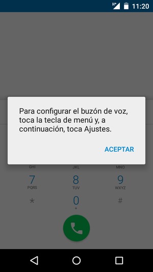 Si el correo de voz no está configurado, seleccione ACEPTAR