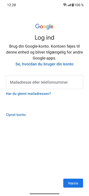 Indtast din Gmail adresse og vælg Næste