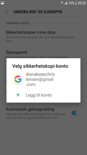 Velg sikkerhetskopi-kontoen din