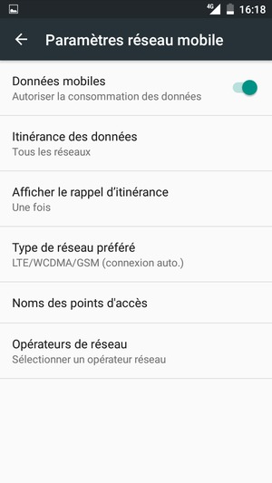 Sélectionnez Itinérance des données