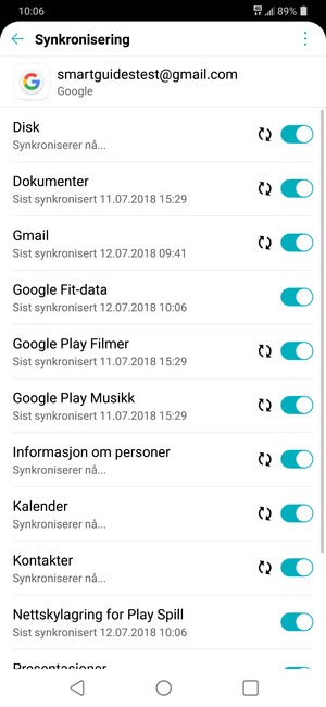 Din informasjon blir synkronisert