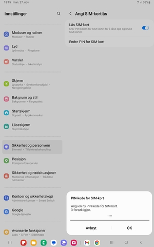 Skriv inn Ny PIN-kode for SIM-kort og velg OK