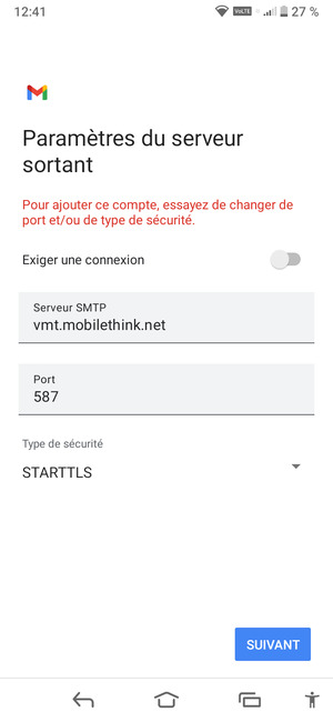 Sélectionnez Type de sécurité