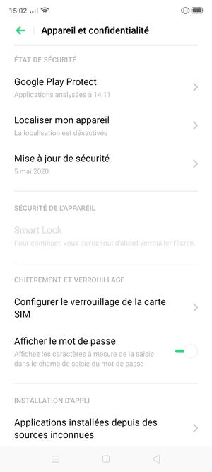 Faites défiler et sélectionnez Configurer le verrouillage de la carte SIM