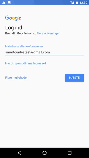 Indtast din Gmail adresse og vælg NÆSTE