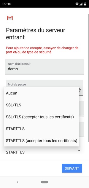 Sélectionnez Aucun puis SUIVANT